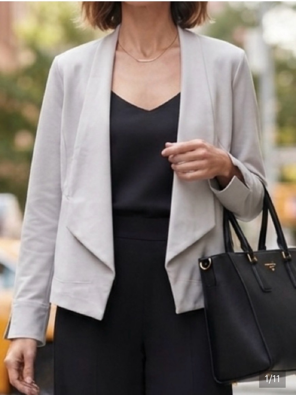 Light Gray Open-Front Draped Blazer Jacket